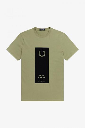 Olive Green Fred Perry Block Print Men's T Shirts | PH 1630BEXC